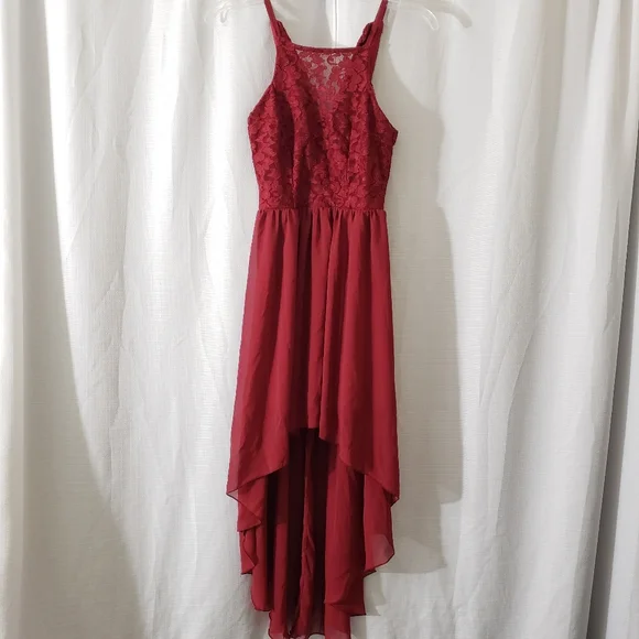 knee length dresses for ladies Red Sequin Cowl Neck Lace-Up Back High-Low Prom Dress Y5617 –  Simplepromdress main image 0